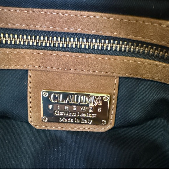Claudia Firenze 2 Handle Suede Carmel Color Handbag Purse  Made In Italy NWT - Picture 10 of 16